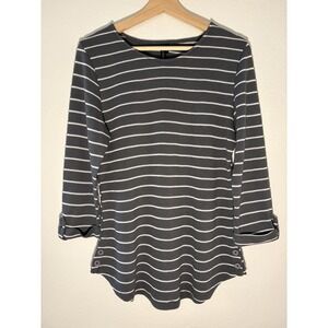 Allie & Rob Womens 3/4 Sleeve Thermal Knit Top Striped Gray White